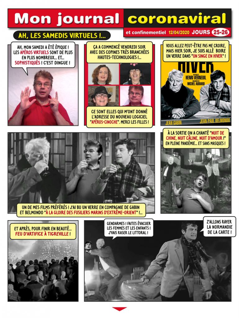 Marc Sinic Graphiste - Mon Journal Coronaviral et Confinementiel - Jours 25 et 26 - Apéros virtuels - Jean Gabin ) Belmondo